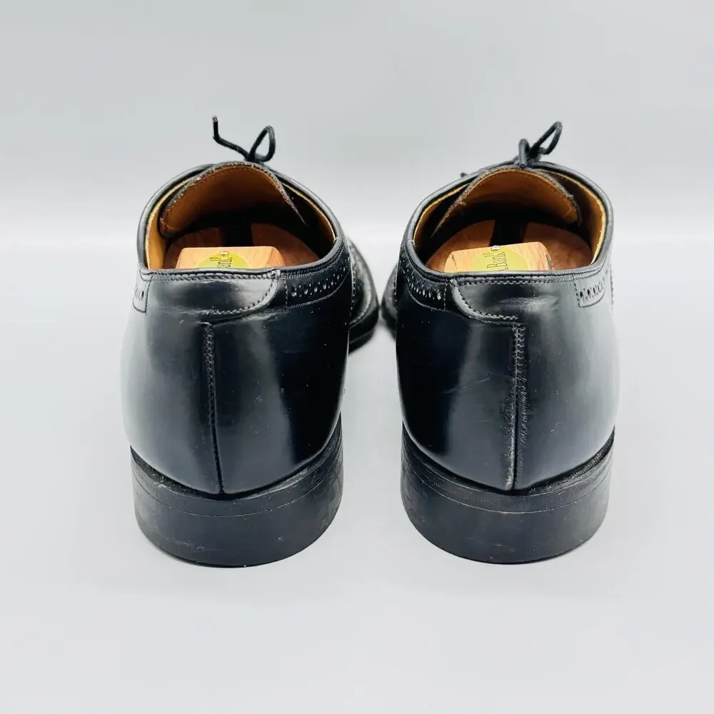 Johnston & Murphy Shoes Mens 8.5 Black Leather Wingtip Oxford USA Brogue